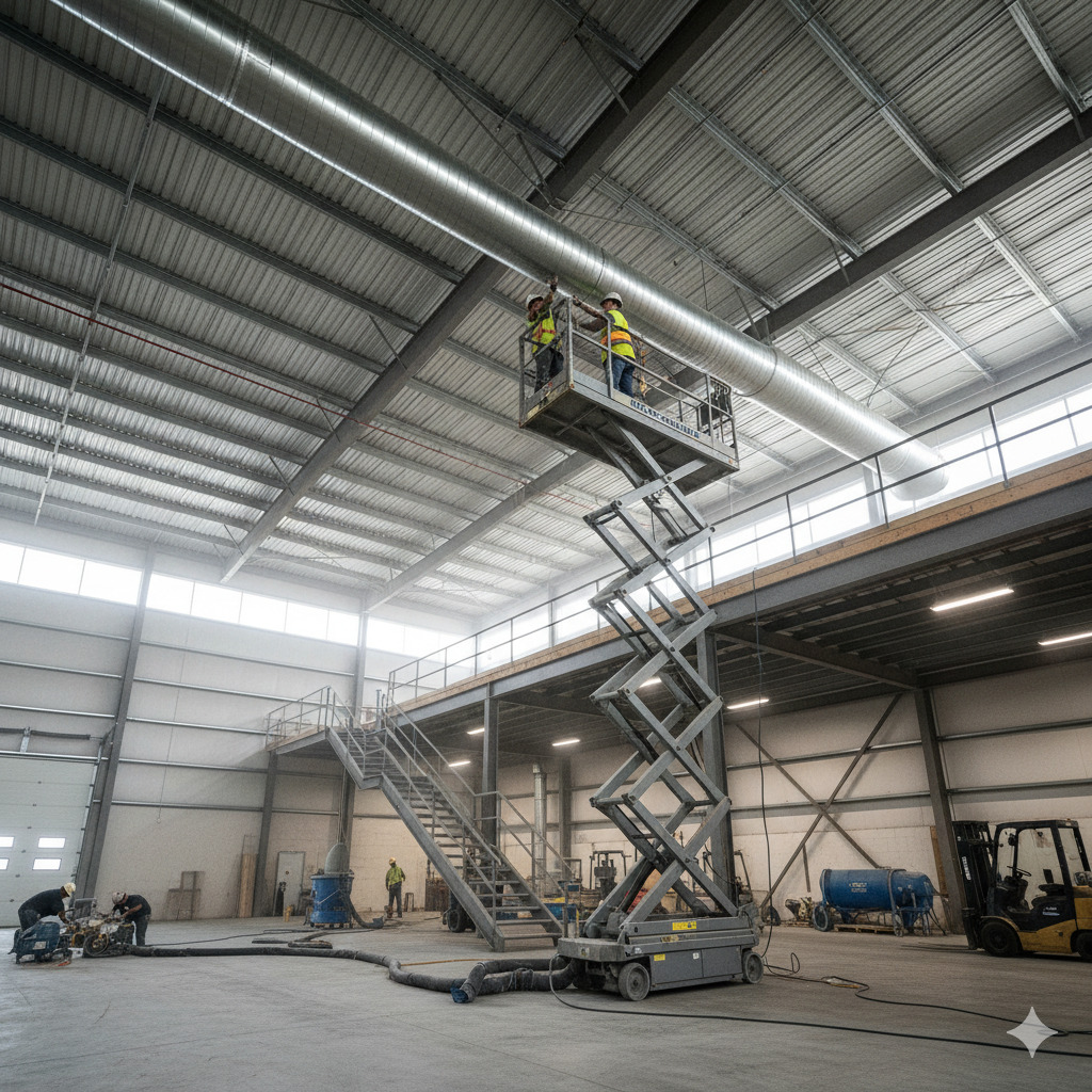 Travailleurs installant le système de ventilation