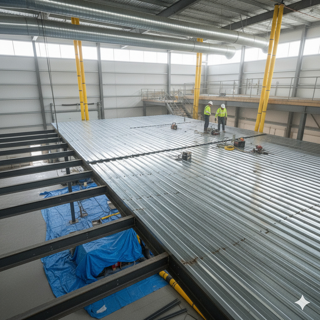 Platelage métallique sur la mezzanine